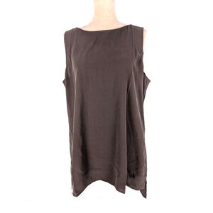 Eileen Fisher Silk Georgette Crepe Tunic Tank Top Sz L Burgundy Machine Washable